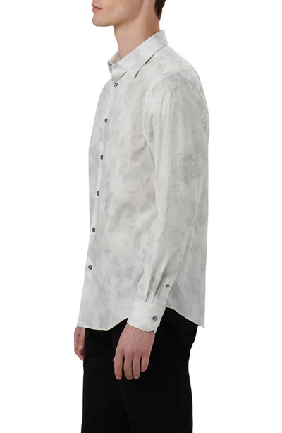 Bugatchi Julian Shaped Fit Leaf Print Stretch Cotton Button-up Shirt In Chalk