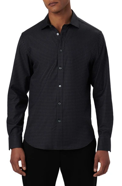 Shop Bugatchi Axel Shaped Fit Gingham Stretch Cotton Button-up Shirt In Black