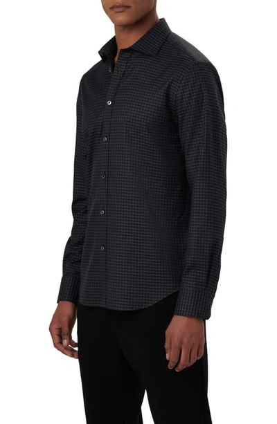 Shop Bugatchi Axel Shaped Fit Gingham Stretch Cotton Button-up Shirt In Black