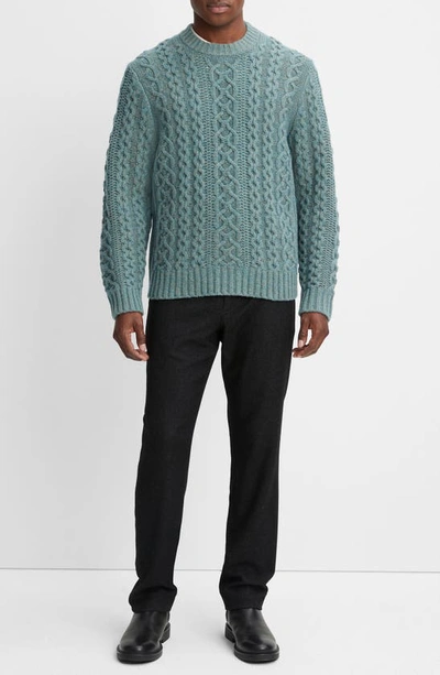 Shop Vince Aran Cable Crewneck Wool & Cashmere Sweater In H Mineral Green