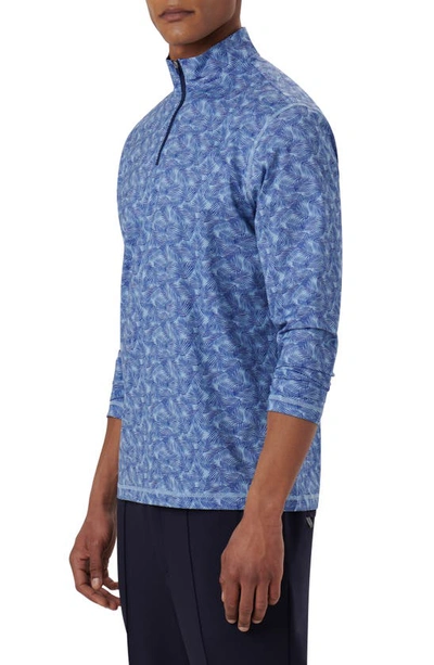 Bugatchi Ooohcotton® Frond Print Stretch Cotton Quarter Zip Pullover In Air-blue
