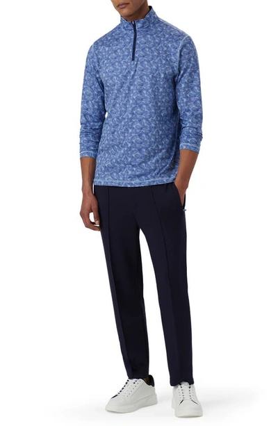Bugatchi Ooohcotton® Frond Print Stretch Cotton Quarter Zip Pullover In Air-blue
