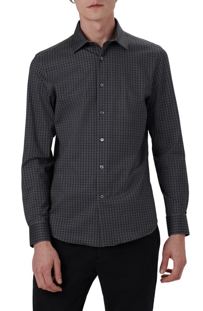 Shop Bugatchi James Ooohcotton® Check Print Button-up Shirt In Anthracite