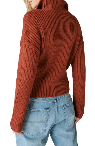 Shop Lucky Brand Rib Half Zip Sweater In Terracota Acid Washed