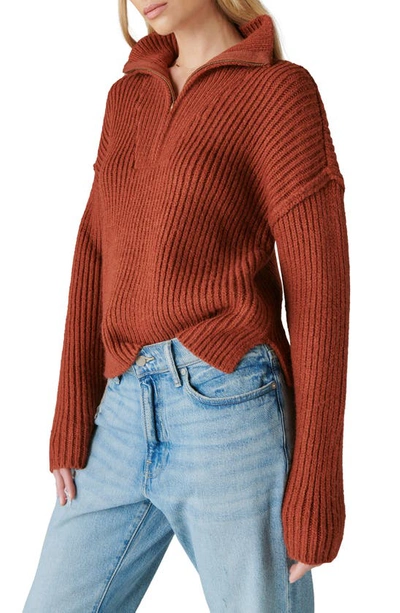 Shop Lucky Brand Rib Half Zip Sweater In Terracota Acid Washed