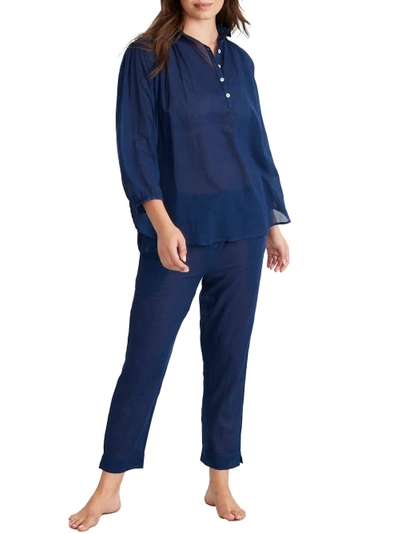 Shop Papinelle Emma Cotton Woven Pajama Set In Navy