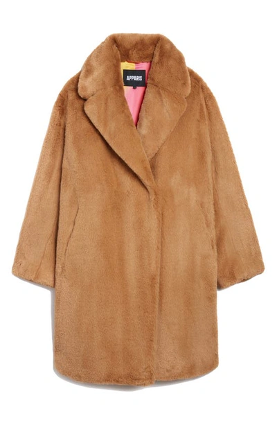 Shop Apparis Stella Faux Fur Coat In Biscuit