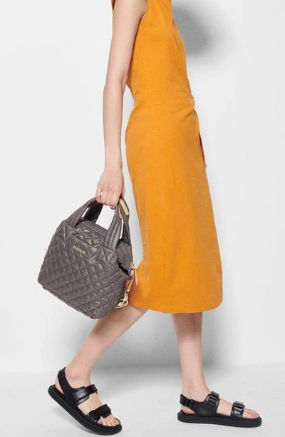 Mz Wallace Sutton Deluxe Small Metallic Top-handle Bag In Magnet