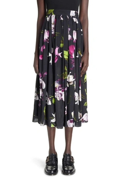 Shop Erdem Floral Pleated Skirt In Black