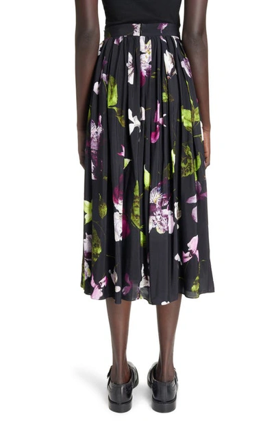 Shop Erdem Floral Pleated Skirt In Black