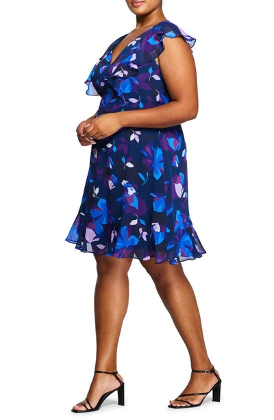 Shop Estelle Midnight Blossom Ruffle Dress In Blue Multi Print