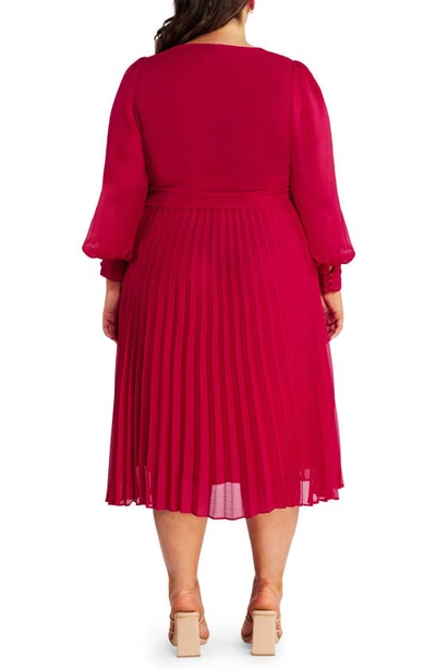 Shop Estelle Pleated Long Sleeve Midi Dress In Raspberry
