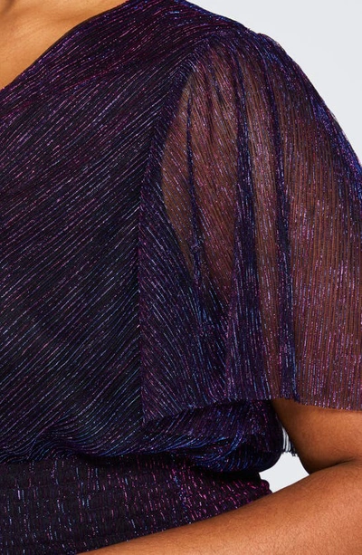 Shop Estelle Glitterland Shimmer Plissé Midi Dress In Navy/ Ultraviolet