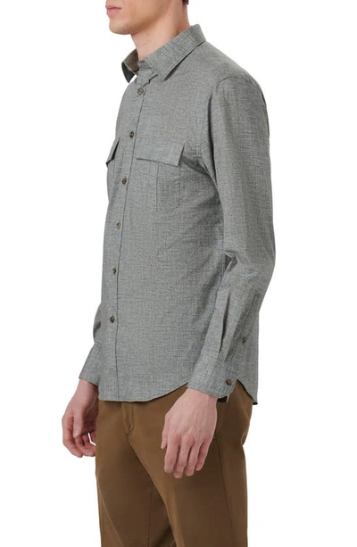 Bugatchi Jasper Shaped Fit Heather Stretch Chambray Button-up Shirt In Khaki