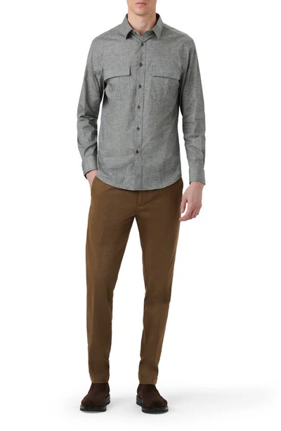 Bugatchi Jasper Shaped Fit Heather Stretch Chambray Button-up Shirt In Khaki