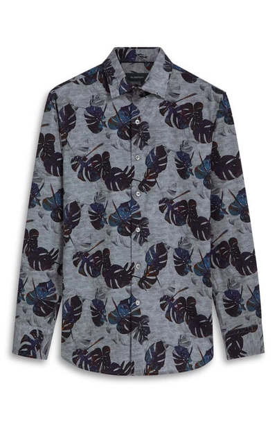 Bugatchi Julian Shaped Fit Print Button-up Shirt In Grey