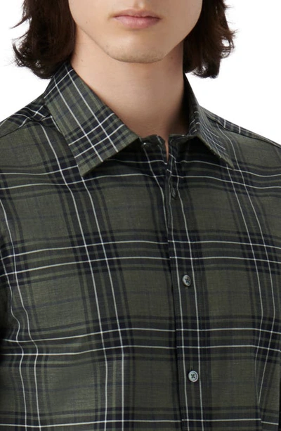 Shop Bugatchi Julian Shaped Fit Plaid Stretch Cotton Button-up Shirt In Khaki