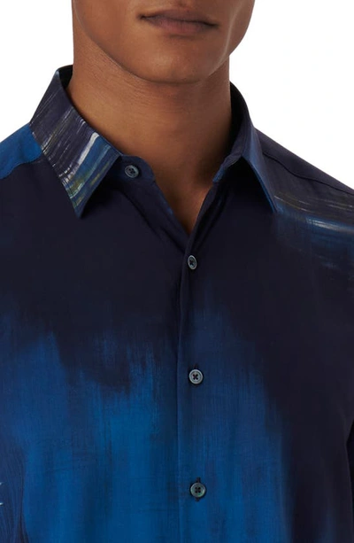 Shop Bugatchi Julian Shaped Fit Ecovero™ Gradient Print Button Up Shirt In Navy