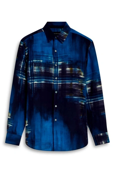 Shop Bugatchi Julian Shaped Fit Ecovero™ Gradient Print Button Up Shirt In Navy