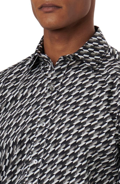 Bugatchi Axel Shaped Fit Geometric Print Stretch Cotton Button-up Shirt In Black