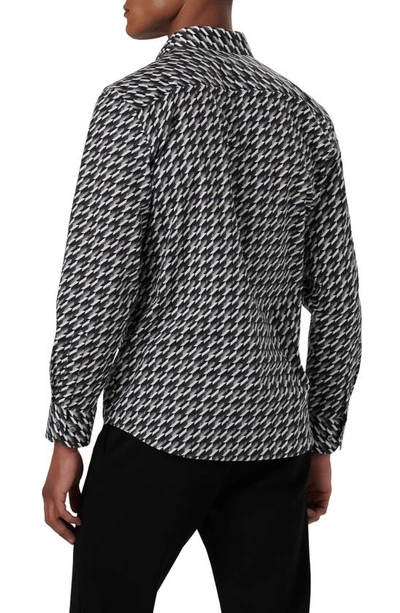 Bugatchi Axel Shaped Fit Geometric Print Stretch Cotton Button-up Shirt In Black