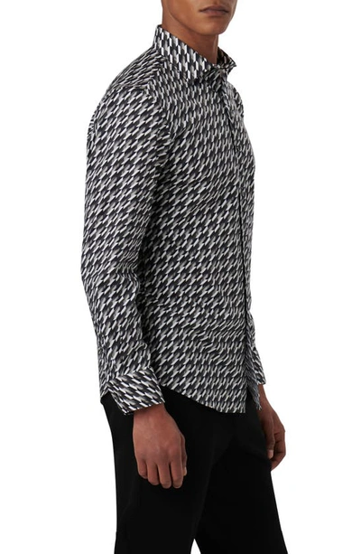Bugatchi Axel Shaped Fit Geometric Print Stretch Cotton Button-up Shirt In Black