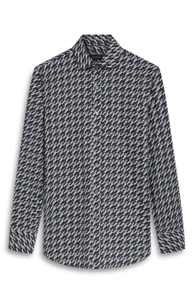 Bugatchi Axel Shaped Fit Geometric Print Stretch Cotton Button-up Shirt In Black