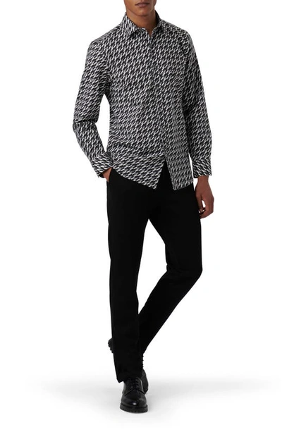 Shop Bugatchi Axel Shaped Fit Geometric Print Stretch Cotton Button-up Shirt In Black