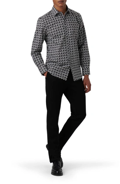 Bugatchi Axel Shaped Fit Geometric Print Stretch Cotton Button-up Shirt In Black