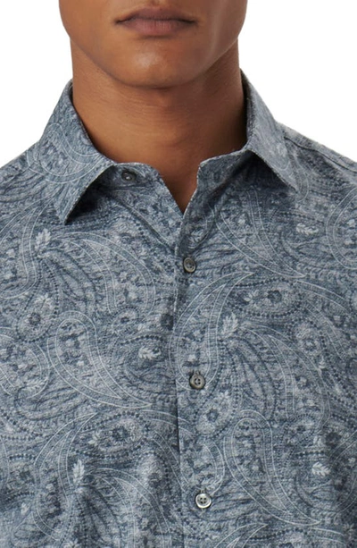Bugatchi Axel Paisley Print Stretch Cotton Button-up Shirt In Cement