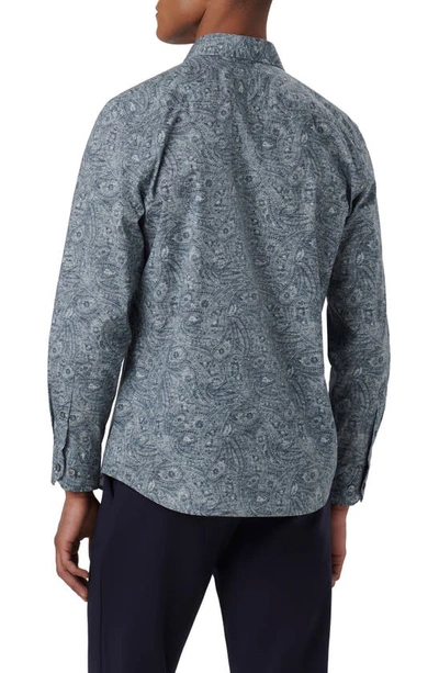 Bugatchi Axel Paisley Print Stretch Cotton Button-up Shirt In Cement