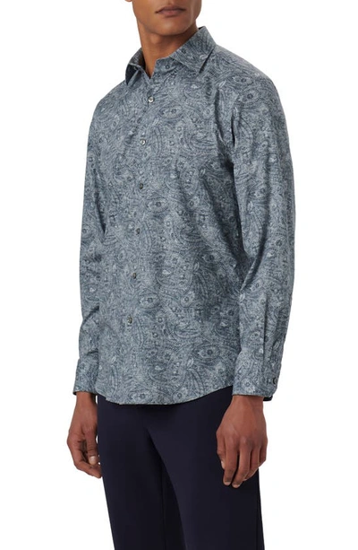 Bugatchi Axel Paisley Print Stretch Cotton Button-up Shirt In Cement