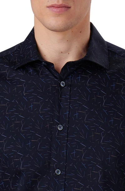 Bugatchi Axel Shaped Fit Abstract Print Performance Button-up Shirt In Night Blue