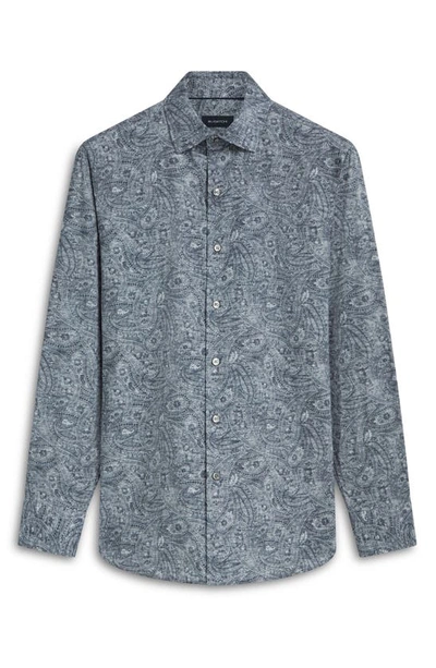 Bugatchi Axel Paisley Print Stretch Cotton Button-up Shirt In Cement