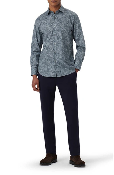Bugatchi Axel Paisley Print Stretch Cotton Button-up Shirt In Cement