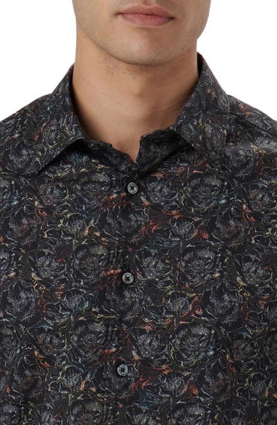 Shop Bugatchi Julian Floral Print Cotton Button-up Shirt In Black