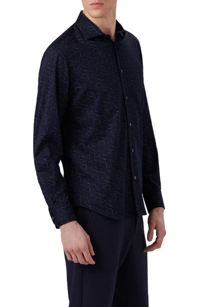 Bugatchi Axel Shaped Fit Abstract Print Performance Button-up Shirt In Night Blue