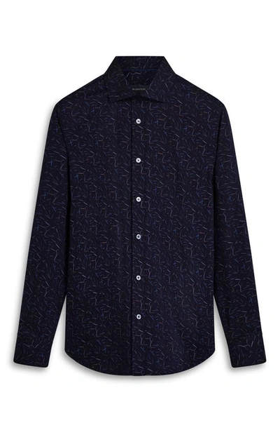 Bugatchi Axel Shaped Fit Abstract Print Performance Button-up Shirt In Night Blue