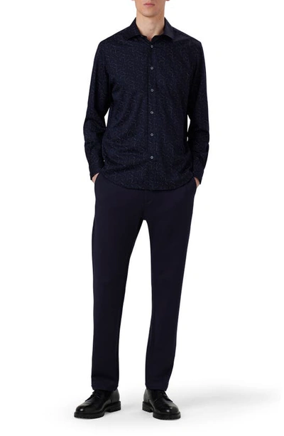 Bugatchi Axel Shaped Fit Abstract Print Performance Button-up Shirt In Night Blue