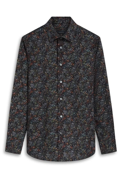 Shop Bugatchi Julian Floral Print Cotton Button-up Shirt In Black