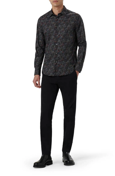 Shop Bugatchi Julian Floral Print Cotton Button-up Shirt In Black