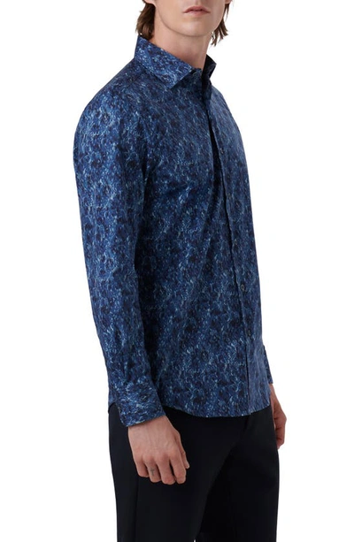 Bugatchi Axel Shaped Fit Stretch Cotton Button-up Shirt In Night Blue