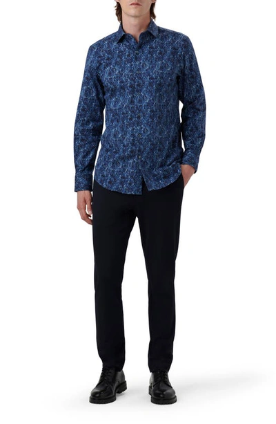 Bugatchi Axel Shaped Fit Stretch Cotton Button-up Shirt In Night Blue