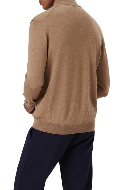 Shop Bugatchi Quarter Zip Merino Wool Pullover In Camel