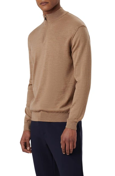 Shop Bugatchi Quarter Zip Merino Wool Pullover In Camel