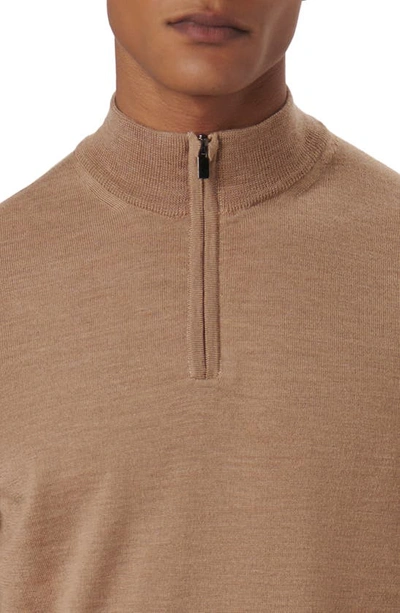 Shop Bugatchi Quarter Zip Merino Wool Pullover In Camel