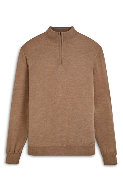 Shop Bugatchi Quarter Zip Merino Wool Pullover In Camel