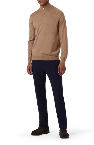 Shop Bugatchi Quarter Zip Merino Wool Pullover In Camel