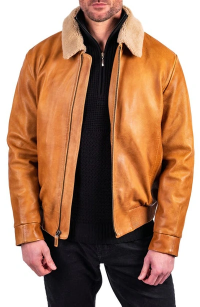 Shop Comstock & Co. Captain Lambskin Leather Jacket In Saddle