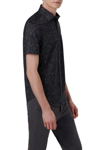 Shop Bugatchi Miles Ooohcotton® Abstract Print Short Sleeve Button-up Shirt In Black